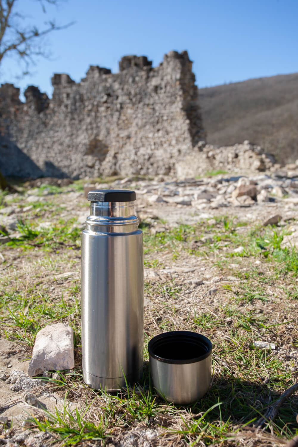 water bottle and mountain